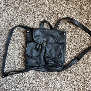 Mini Black faux Leather Backpack